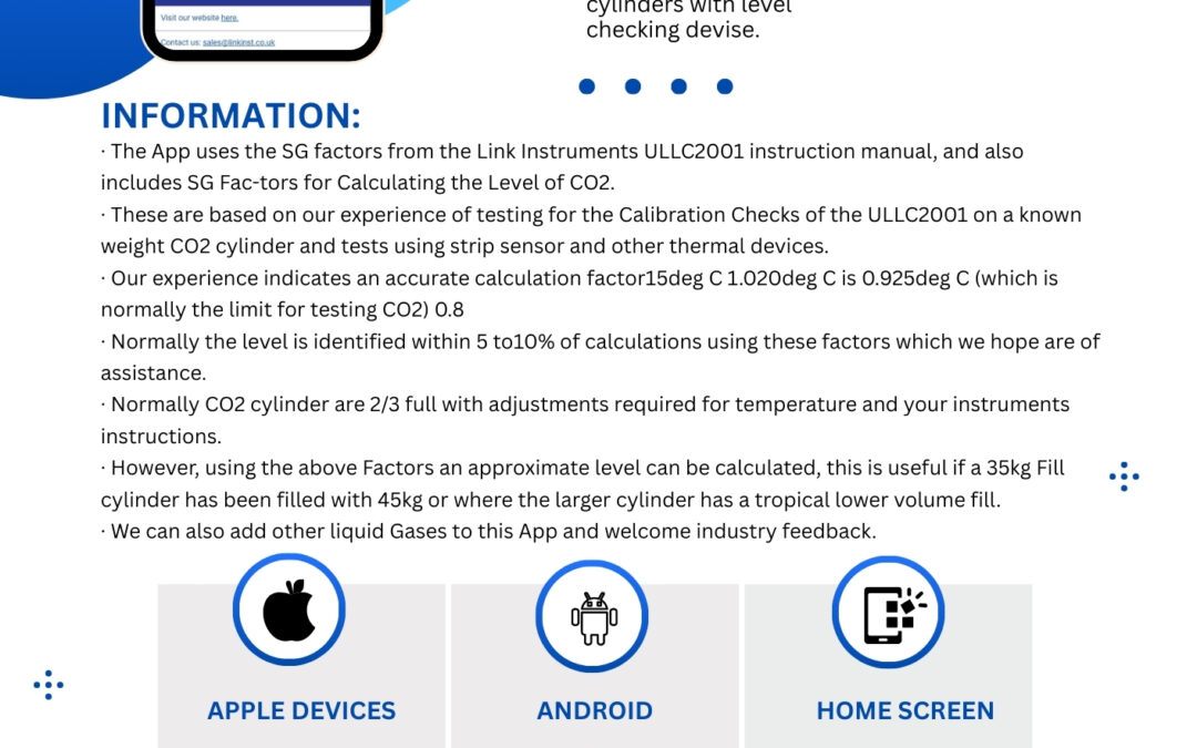 Link Instruments CO2 Level Calculator App for Fire Extinguishers – Mobile App to Measure Liquid Gas Content in Cylinders for Field Service Technicians – iOS and Android Compatible